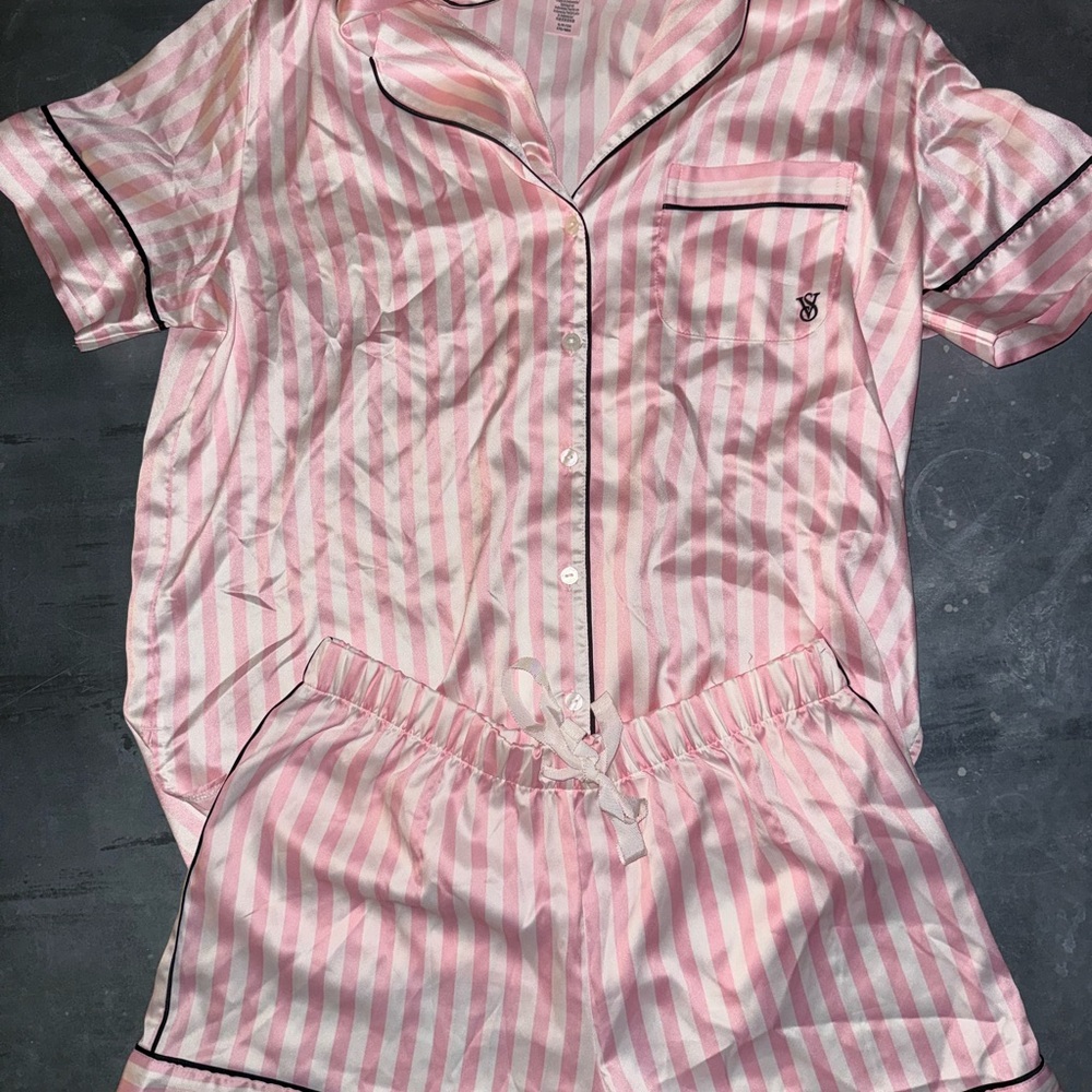 Victoria's Secret Pink and White Striped Pajama Set